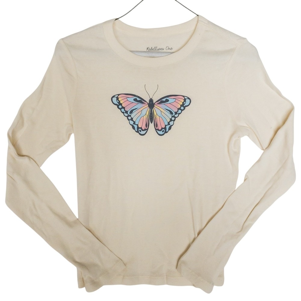 Rebellious One Graphic Tee Girls Small Antique White Butterfly‎ 100% Cotton